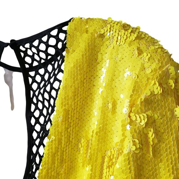 NEW Brogger Diana Neon Yellow Sequin Mini Dress Black Mesh Street Wear Glam - Picture 9 of 15